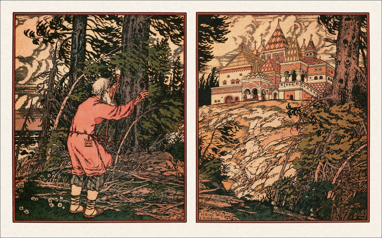 Ilustração do Conto do Pescador e do Peixe, 1933 de Ivan Yakovlevich Bilibin