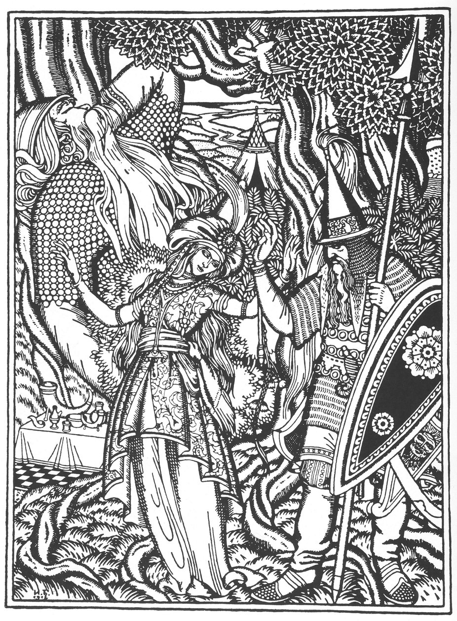 Ilya Muromets e esposa de Svyatogors, 1912 de Ivan Yakovlevich Bilibin