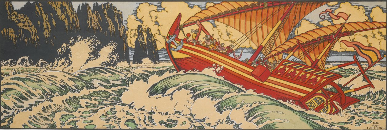 Sinbad, o marinheiro. Ilustração para contos de fadas árabes de Ivan Yakovlevich Bilibin
