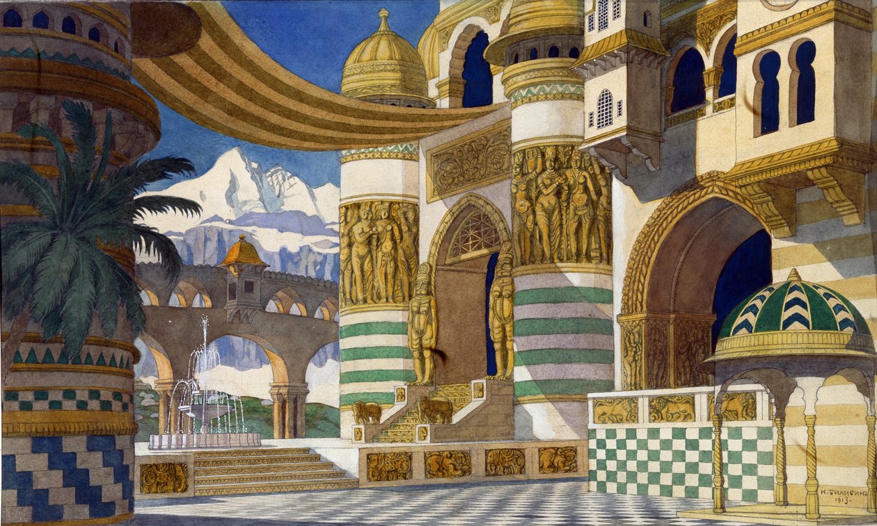 Cenografia para a ópera Ruslan e Ludmila de M. Glinka, 1913 de Ivan Yakovlevich Bilibin