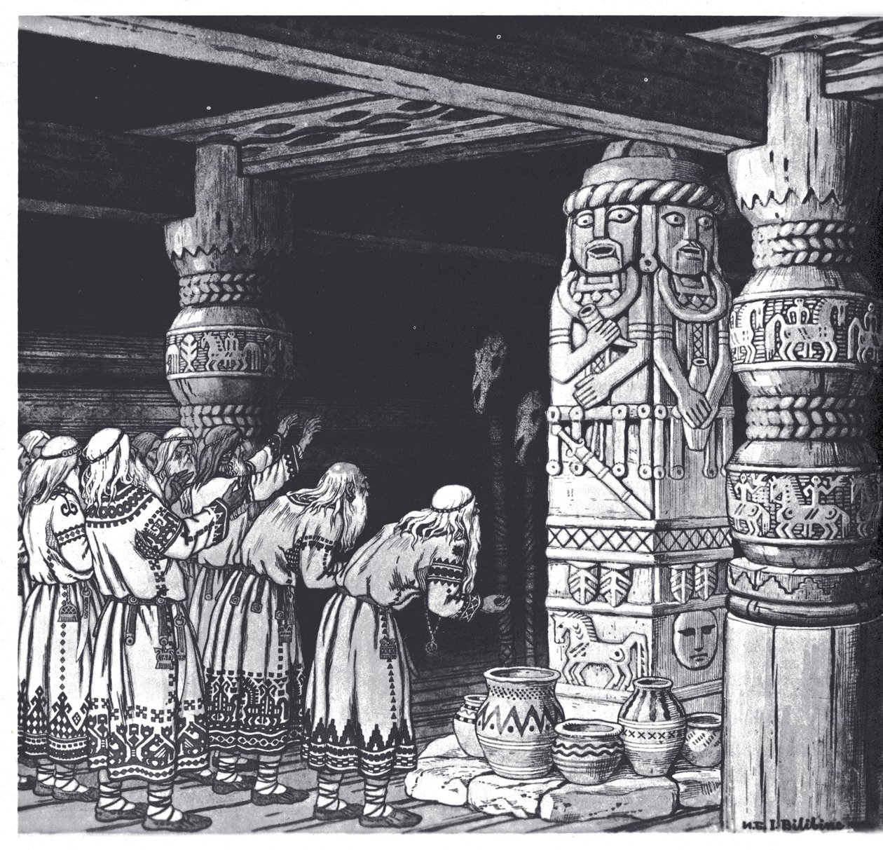 A adoração do deus Svetovid, 1934 de Ivan Yakovlevich Bilibin