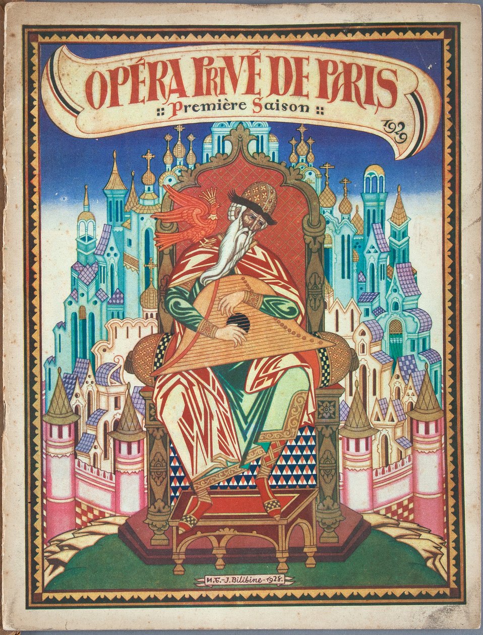 Página de rosto do programa de lembranças da ópera O Conto do Czar Saltan de N. Rimsky-Korsakov, 1928 de Ivan Yakovlevich Bilibin