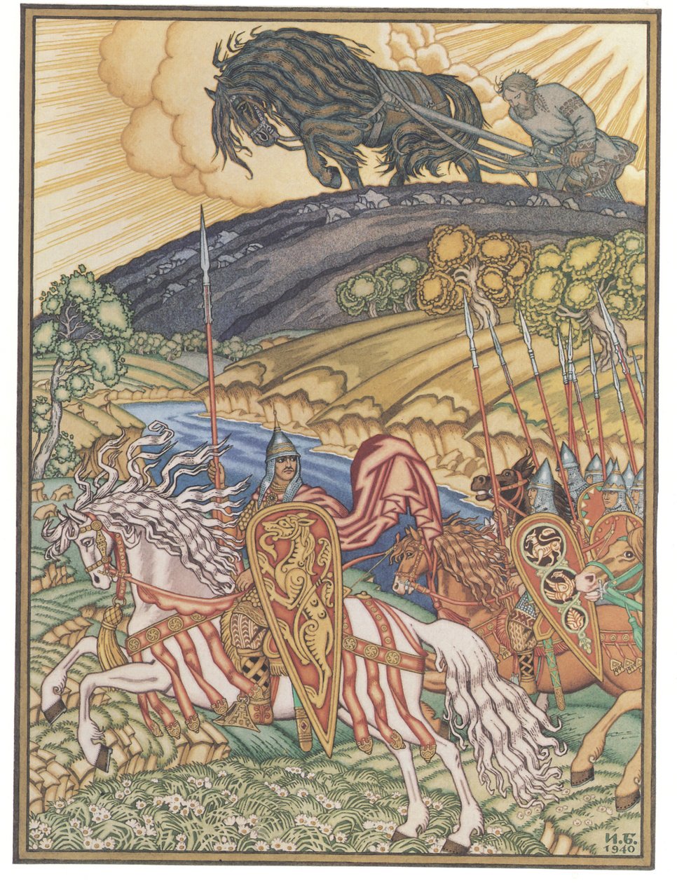 Volga Svyatoslavich e Mikula Selyaninovich, 1940 de Ivan Yakovlevich Bilibin