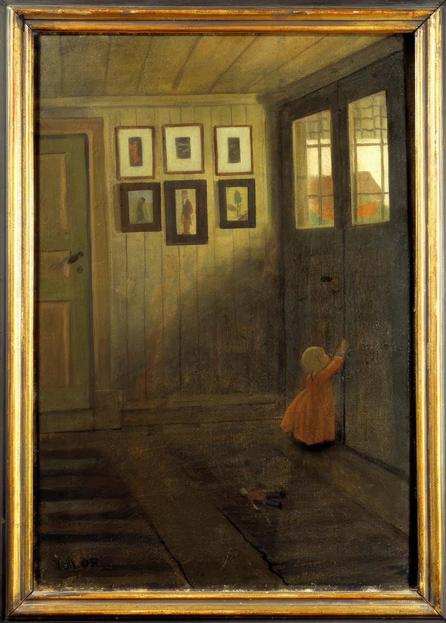 A garota na porta. Interior da casa do artista, Älvängen de Ivar Axel Henrik Arosenius