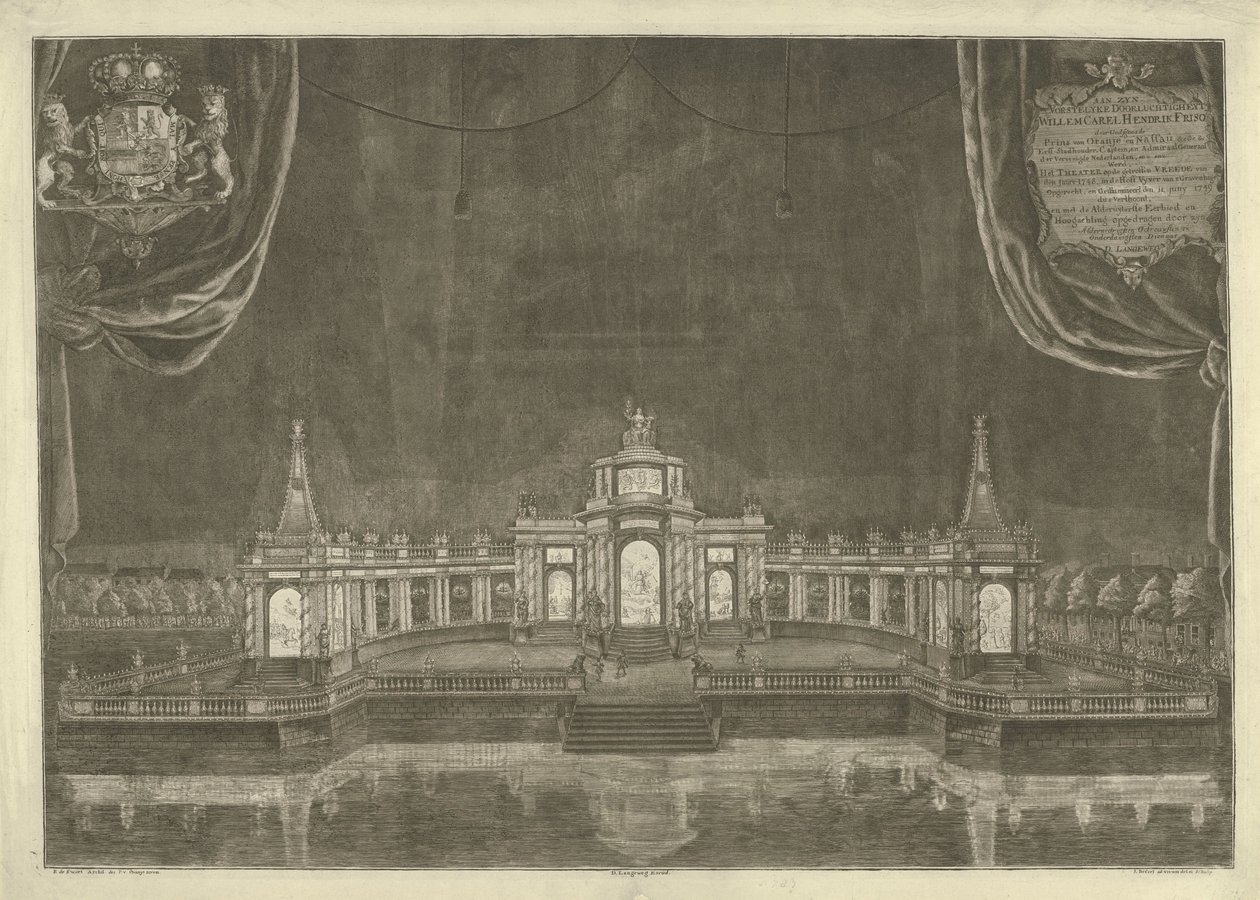 Iluminação do teatro em Haia para a Paz de Aachen, 1749 de Iven Besoet