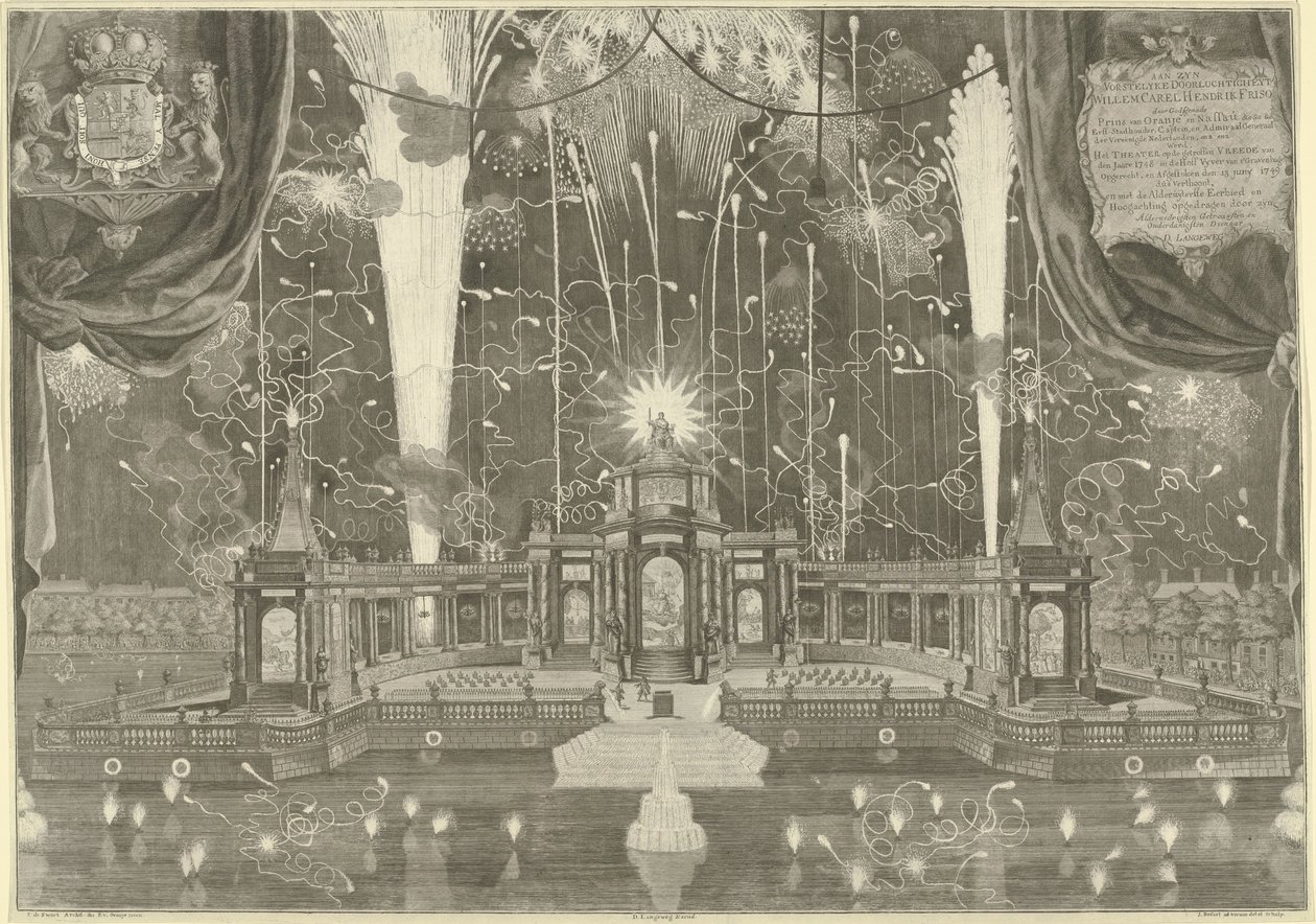 Fogos de artifício em Haia para a Paz de Aachen, 1749 de Iven Besoet