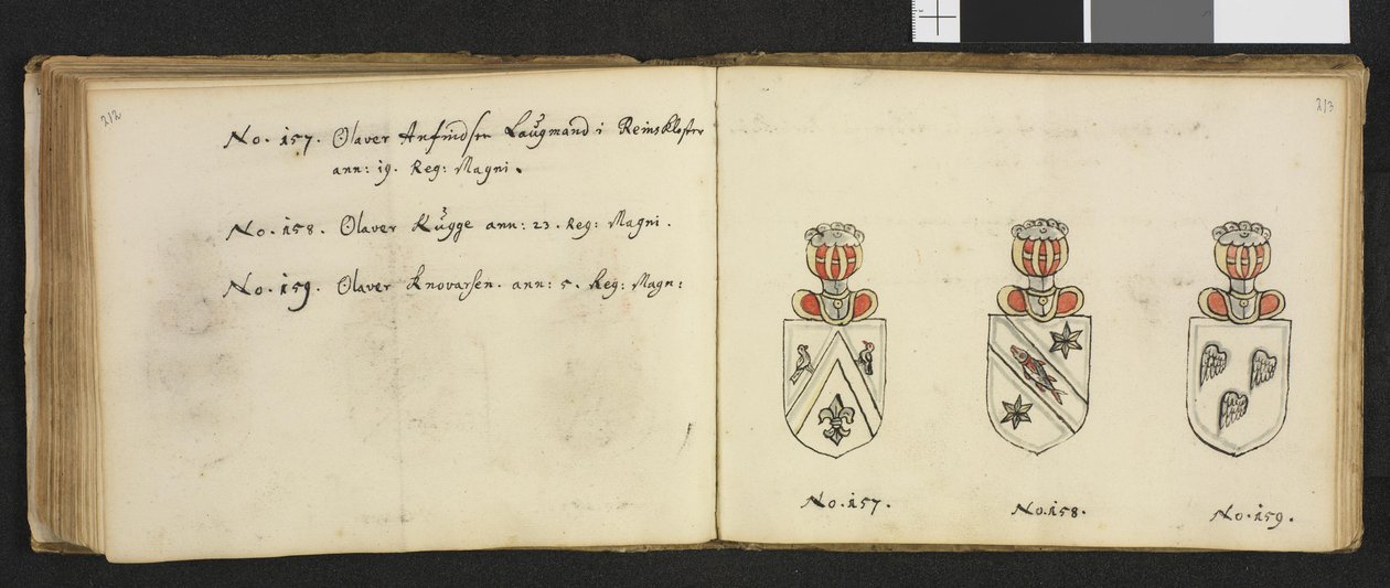 Ilustração retirada de um arquivo privado na Biblioteca Nacional com o título Insignia quædam virorum illustrium in Norvegia quodam habitantium de Iver Nielssøn Hirtzholm de Iver Hirtzholm