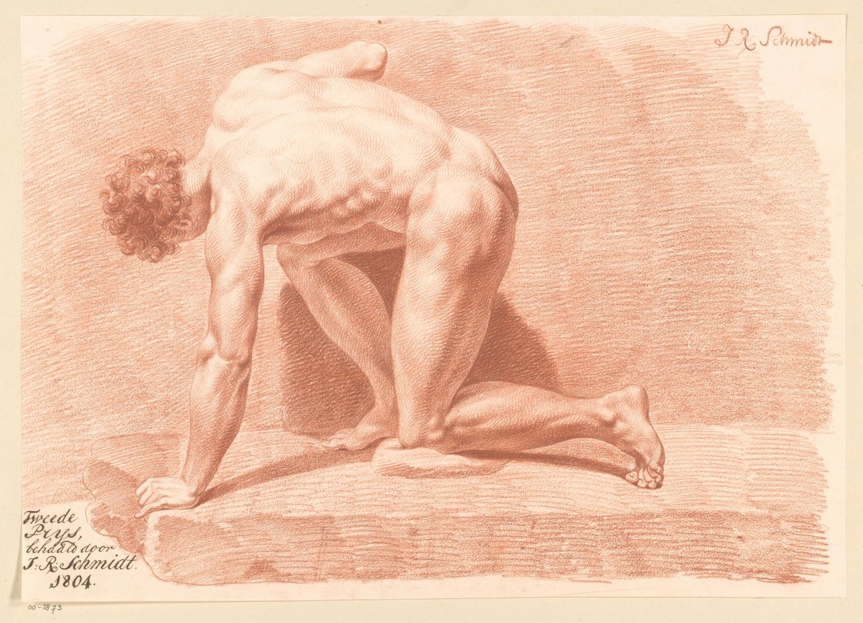 Nu masculino ajoelhado, vista lateral (2º prêmio 1804) de Izaak Riewert Schmidt