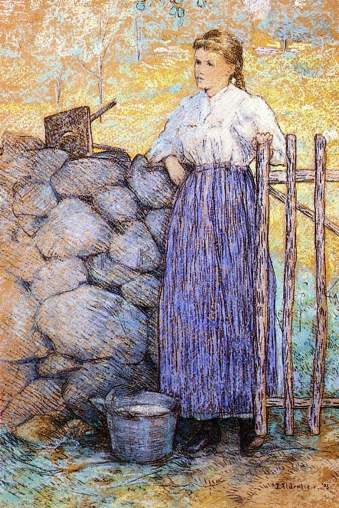 Garota de pé por um gaten de J. Alden Weir