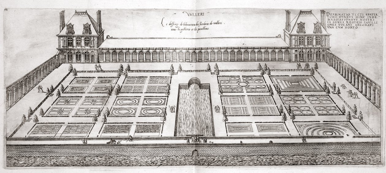 Jardins no Chateau de Vallery, de "Os mais belos bascos da França, publicado em 1570 de J. Androuet Ducerceau