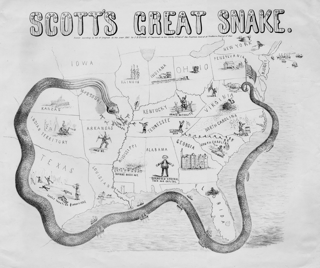 Grande serpente de Scotts, publicada em Cincinnati, 1861 de J. B. Elliott