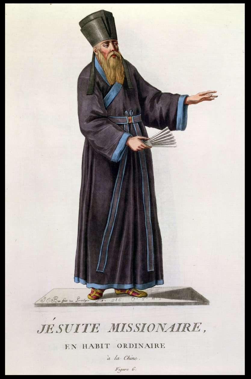 Padre Adam Schall von Bell (1591-1666) na China, de &39;Coleção de todos os trajes de ordens religiosas e militares&39;, publicado em 1785 de J. C. Bar