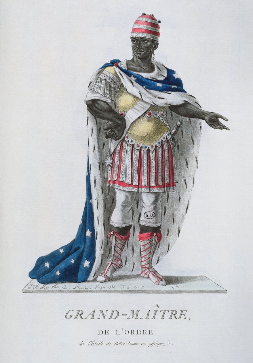 Grão-Mestre da Ordem da Estrela de Nossa Senhora, em vestimenta cerimonial africana, de &39;Coleção de todos os ternos de ordens religiosas e militares&39;, publicado em 1785 de J. C. Bar