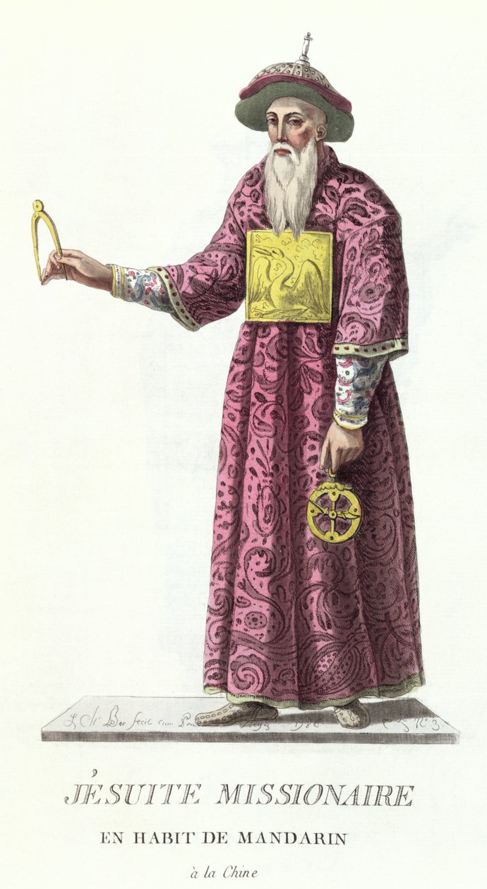 Missionário Jesuíta em Traje Mandarim, de &39;Coleção de Todos os Trajes de Ordens Religiosas e Militares&39;, publicado em 1785 de J. C. Bar