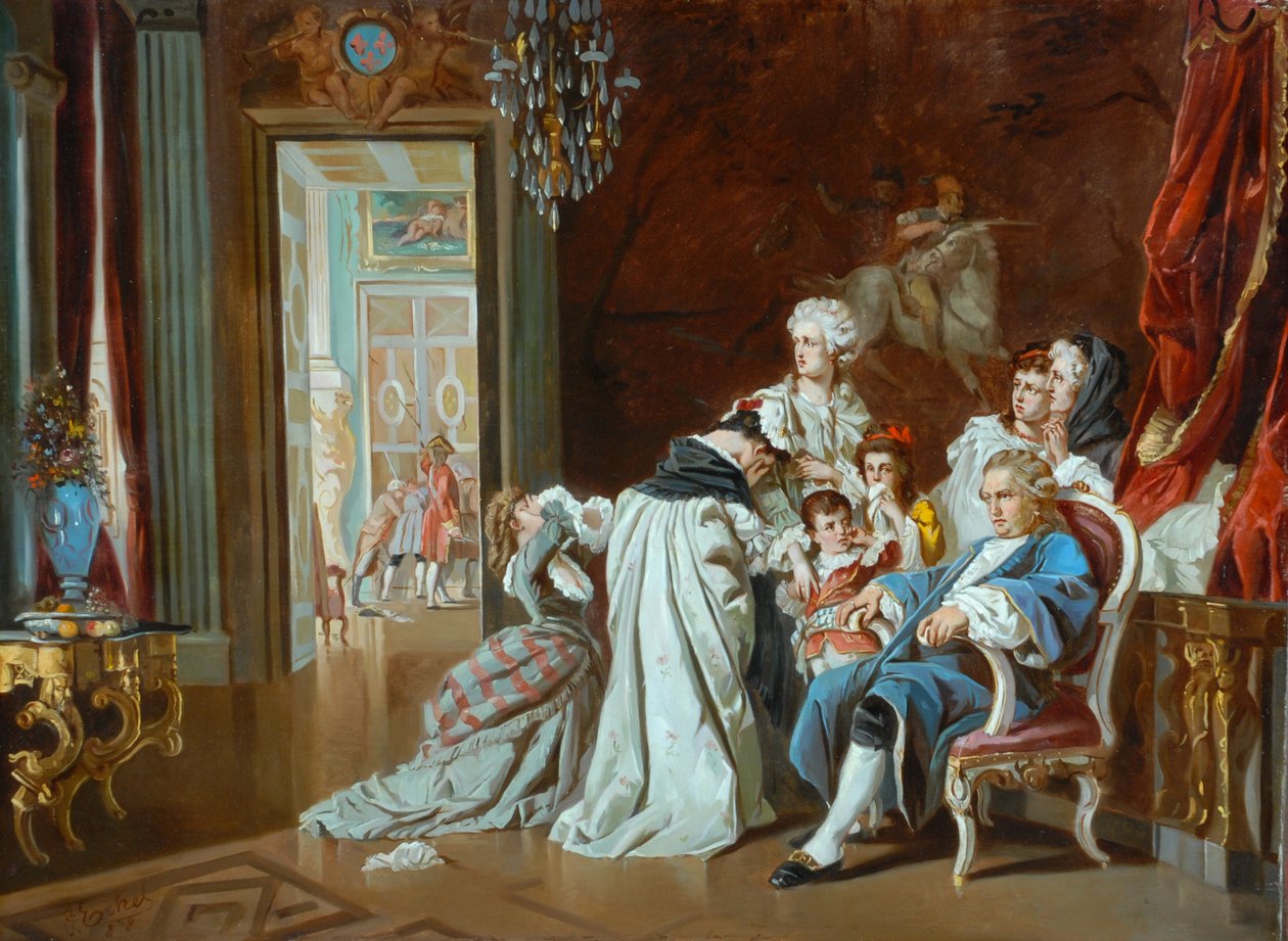 Luís XVI e a família real na queda de Versalhes, 1878 de J. Eckel