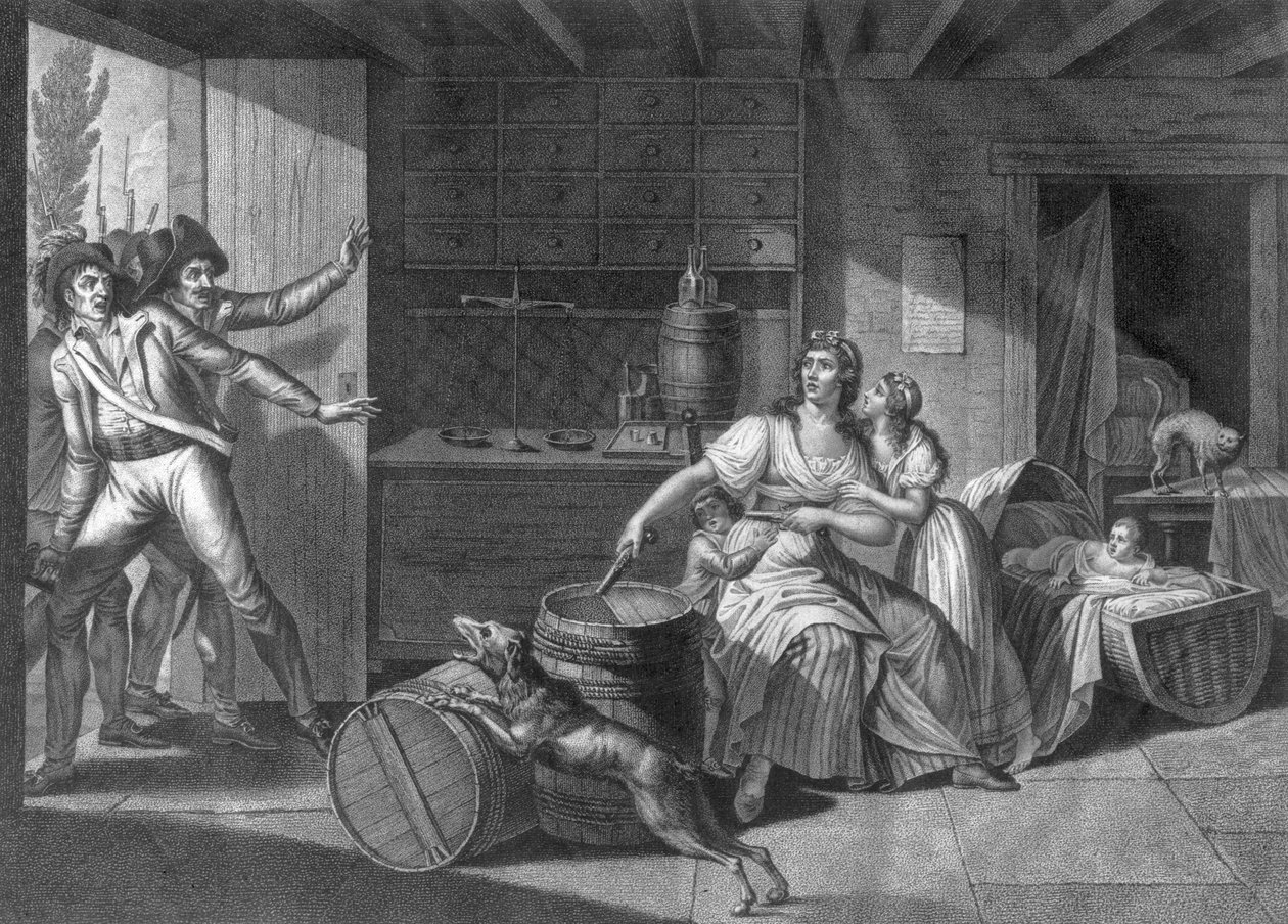 Ato de coragem heróica de uma mulher que enfrentava ladrões da Vendéia tendo conquistado o controle de Saint-Mithier, 1793 de J. F. Cazenave