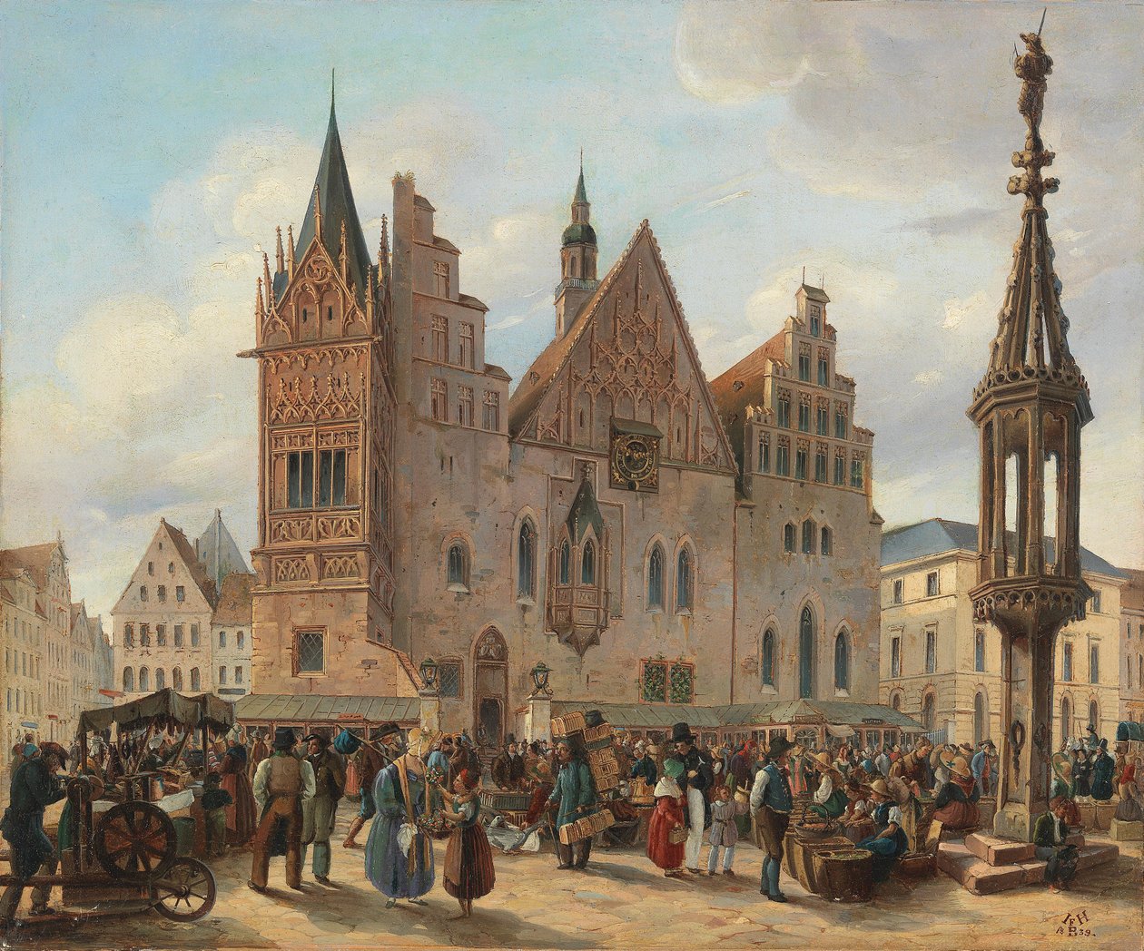 Praça do mercado de Wroclaw com a prefeitura de J. H. Bondras