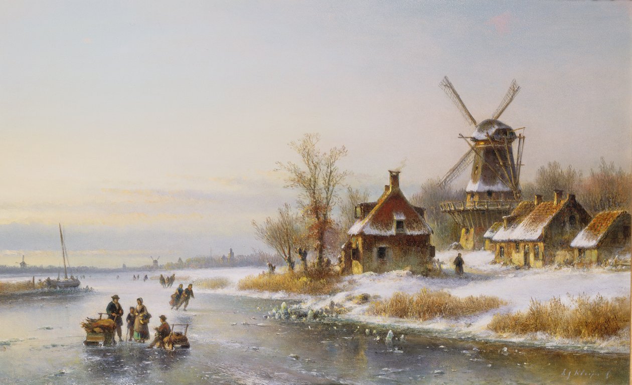 Paisagem inverno, com, um, moinho de vento, 19o século de Lodewijk Johannes Kleyn