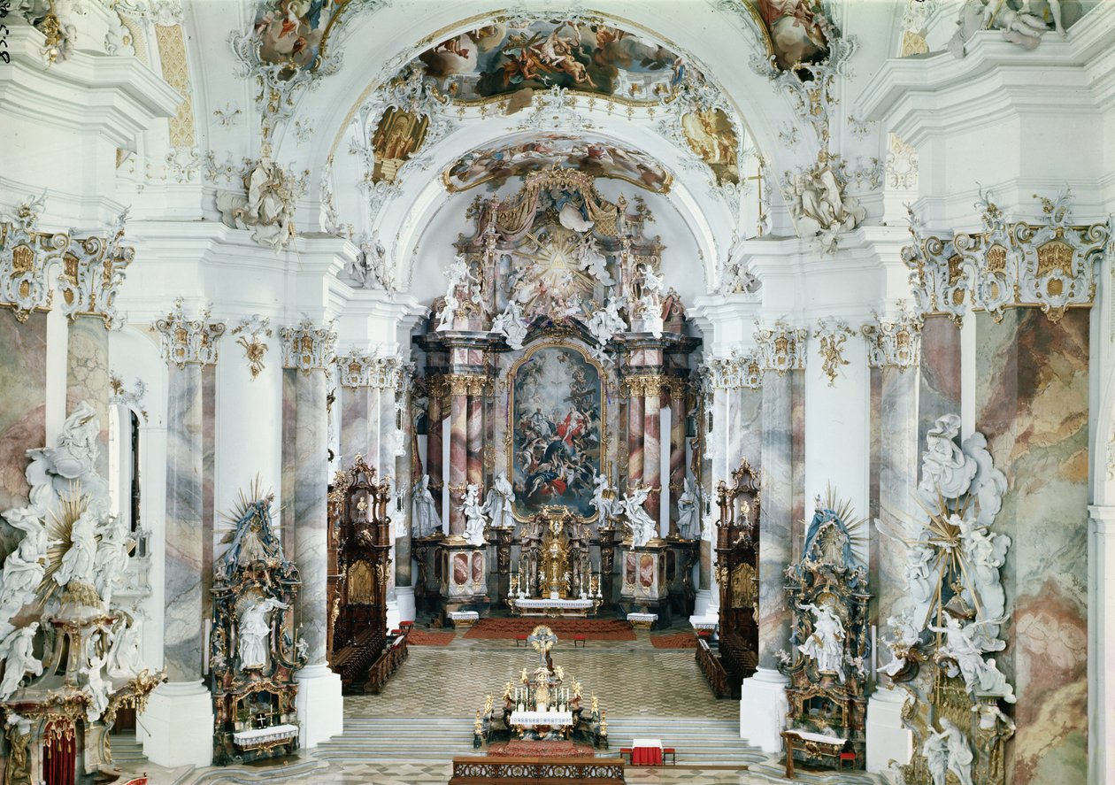 Interior da igreja abadia beneditina, 1711-31 de J. M. and Feuchtmayer, J. A. Fischer