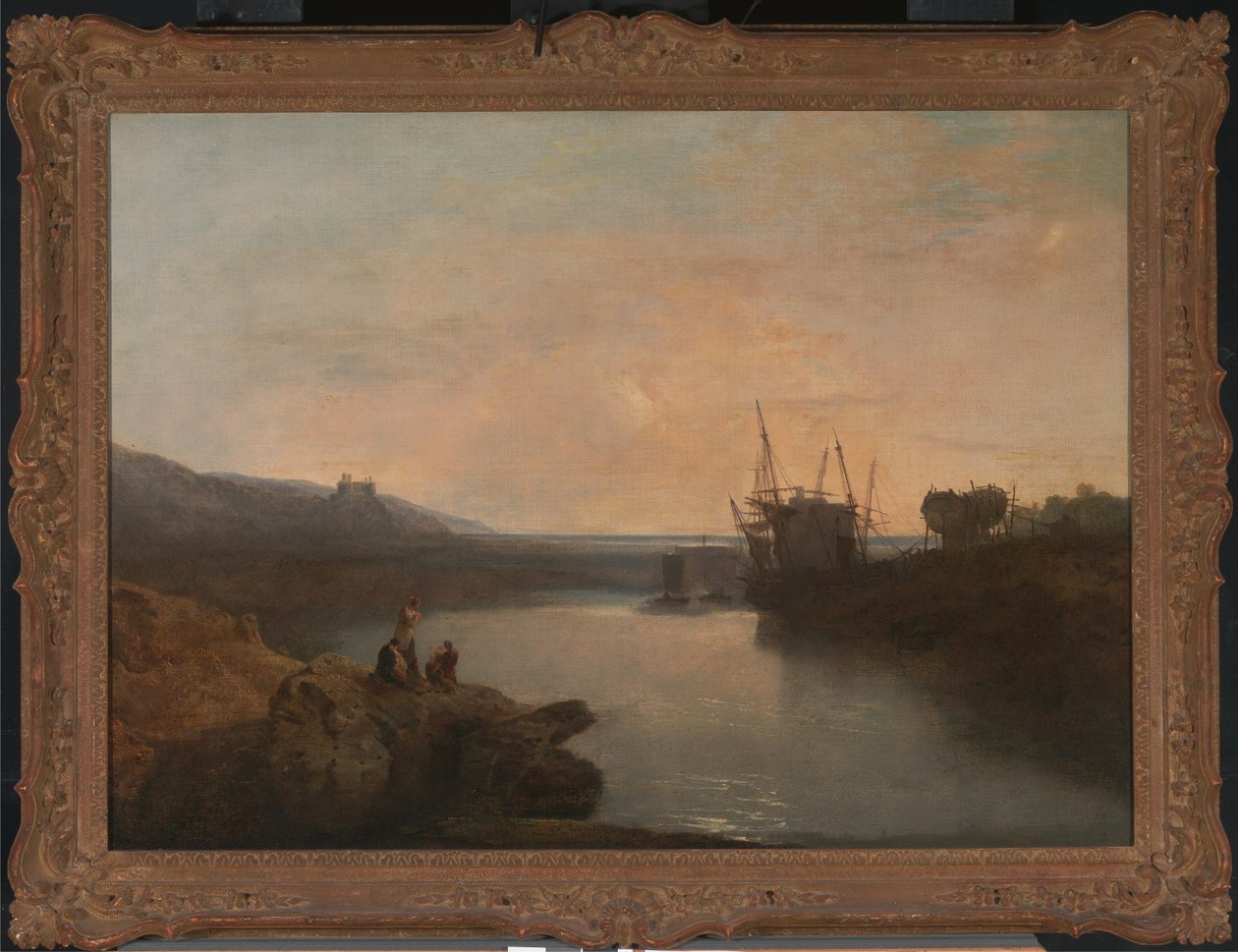 Castelo de Harlech, de Twgwyn Ferry, crepúsculo da tarde de verão de Joseph Mallord William Turner
