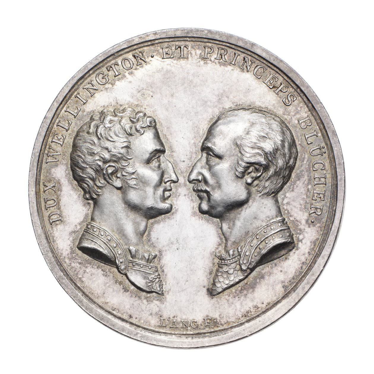 Medalha comemorativa do Duque de Wellington e Marechal de Campo von Blücher 1815, c.1815 (prata) de J. N. Lang