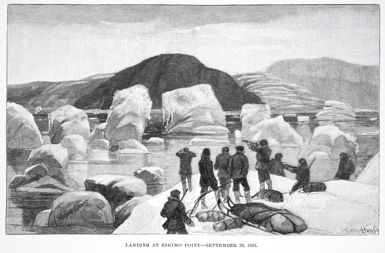 Desembarque em Eskimo Point, 29 de setembro de 1883, pub. Londres 1886 de J. Steeple Davis