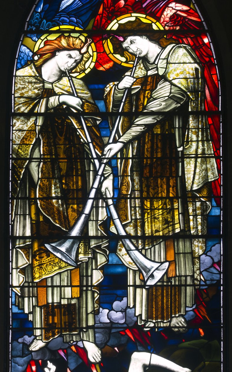 Jesmond, St George, Gateshead vitral Co, JW Brown TR Spence, janela do leste, o último julgamento, 1888 de J. W. and Spence Brown