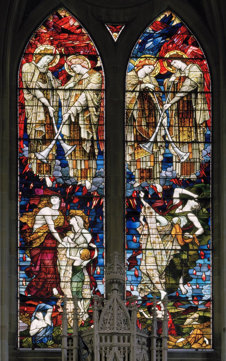 Jesmond, St George, Gateshead vitral Co, JW Brown TR Spence, janela do leste, o último julgamento, 1888 de J. W. and Spence Brown