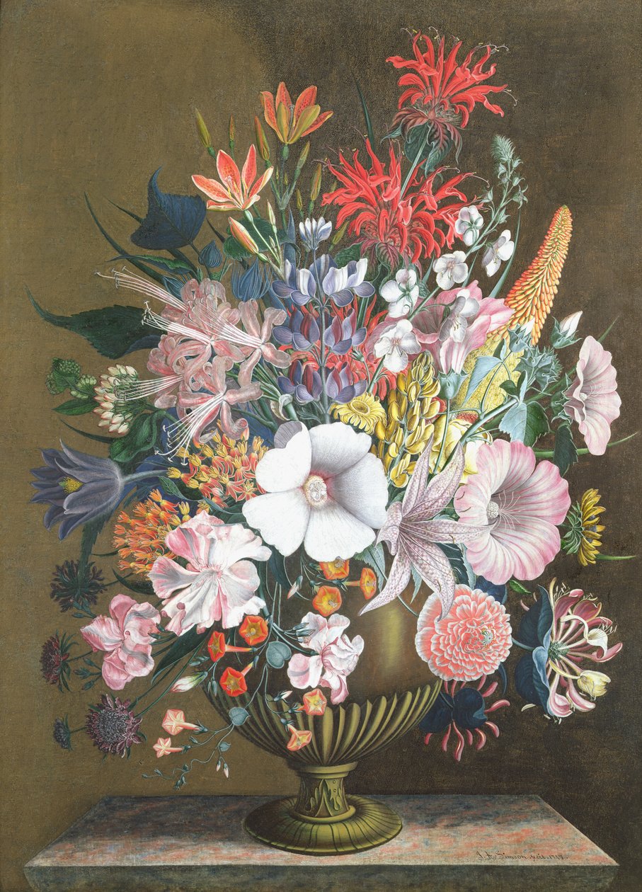 Ainda vida com flores, século XVIII de J.A. Simson