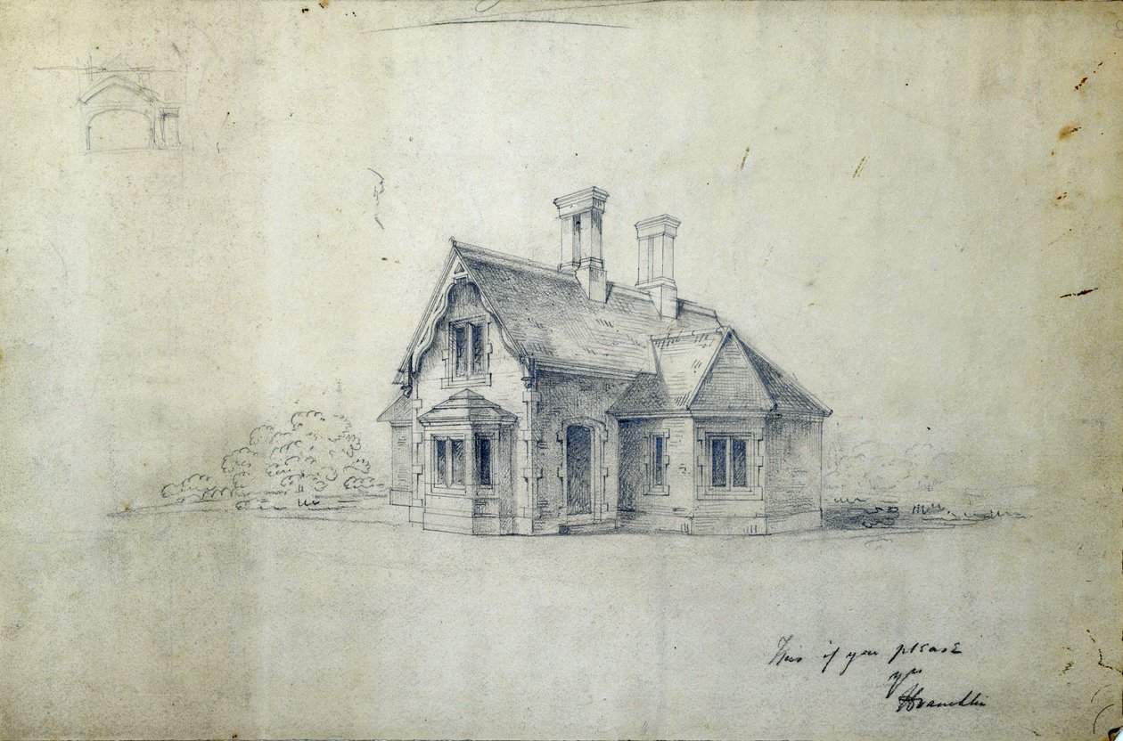 Station House, c.1850 (lápis sobre papel) de J.A. Davies