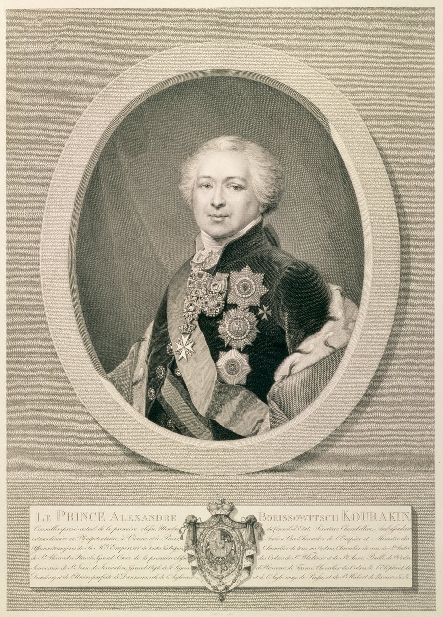 Retrato do príncipe Kurakin, gravado por Nikolai Ivanovich Utkin (1780-1863), 1812 (gravura com gravura) de J.B. Renu