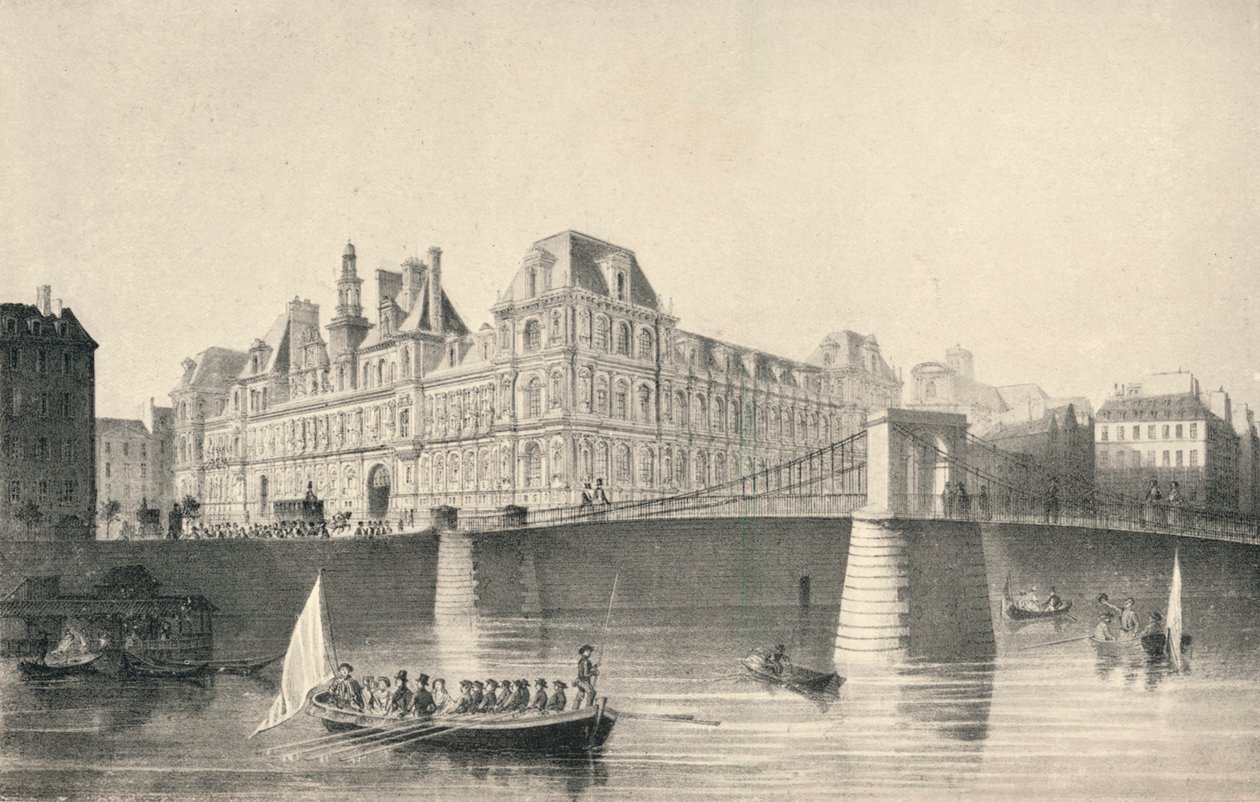 Vista do Hotel de Ville e da Pont d&39;Arcole, 1915 de J.B. Arnout