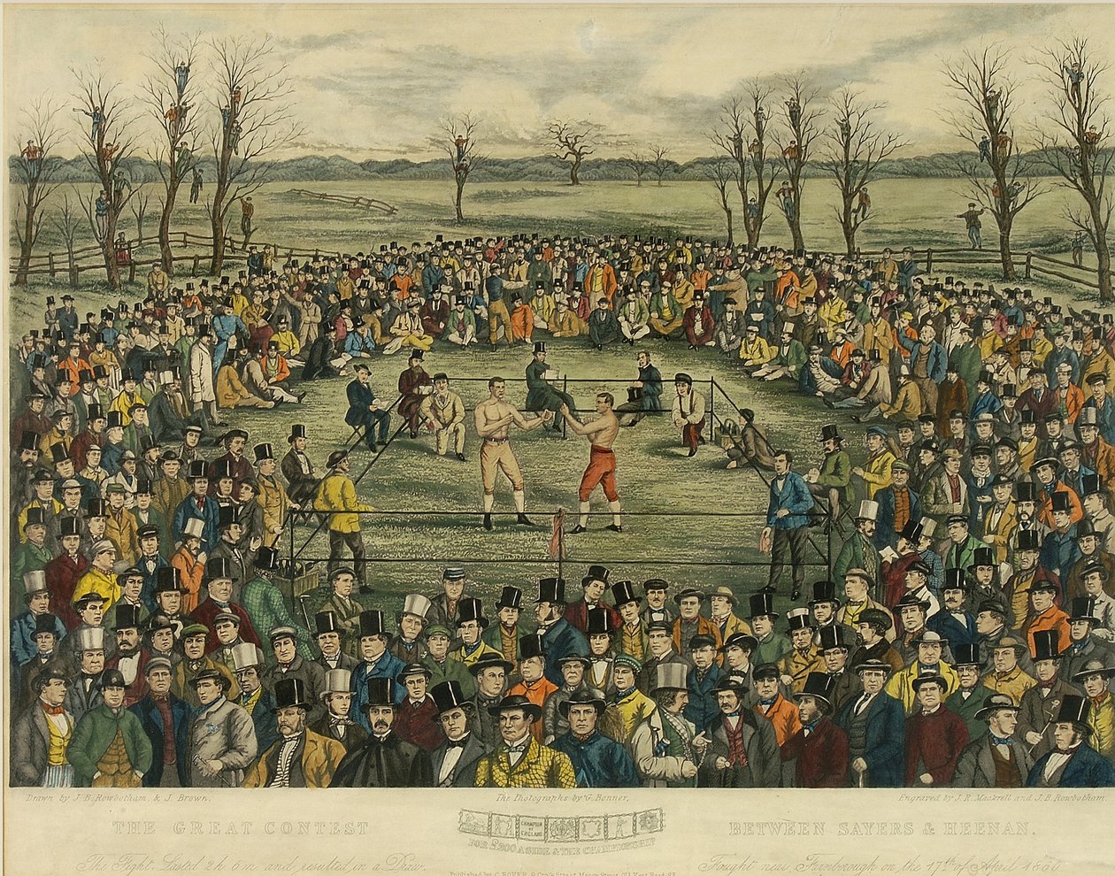 O Grande Concurso entre Sayers e Heenan por 200 Libras por lado, gravado por J. R. Mackrell e J.B. Rowbotham (aquatint) de J.B. and Brown J. Rowbotham