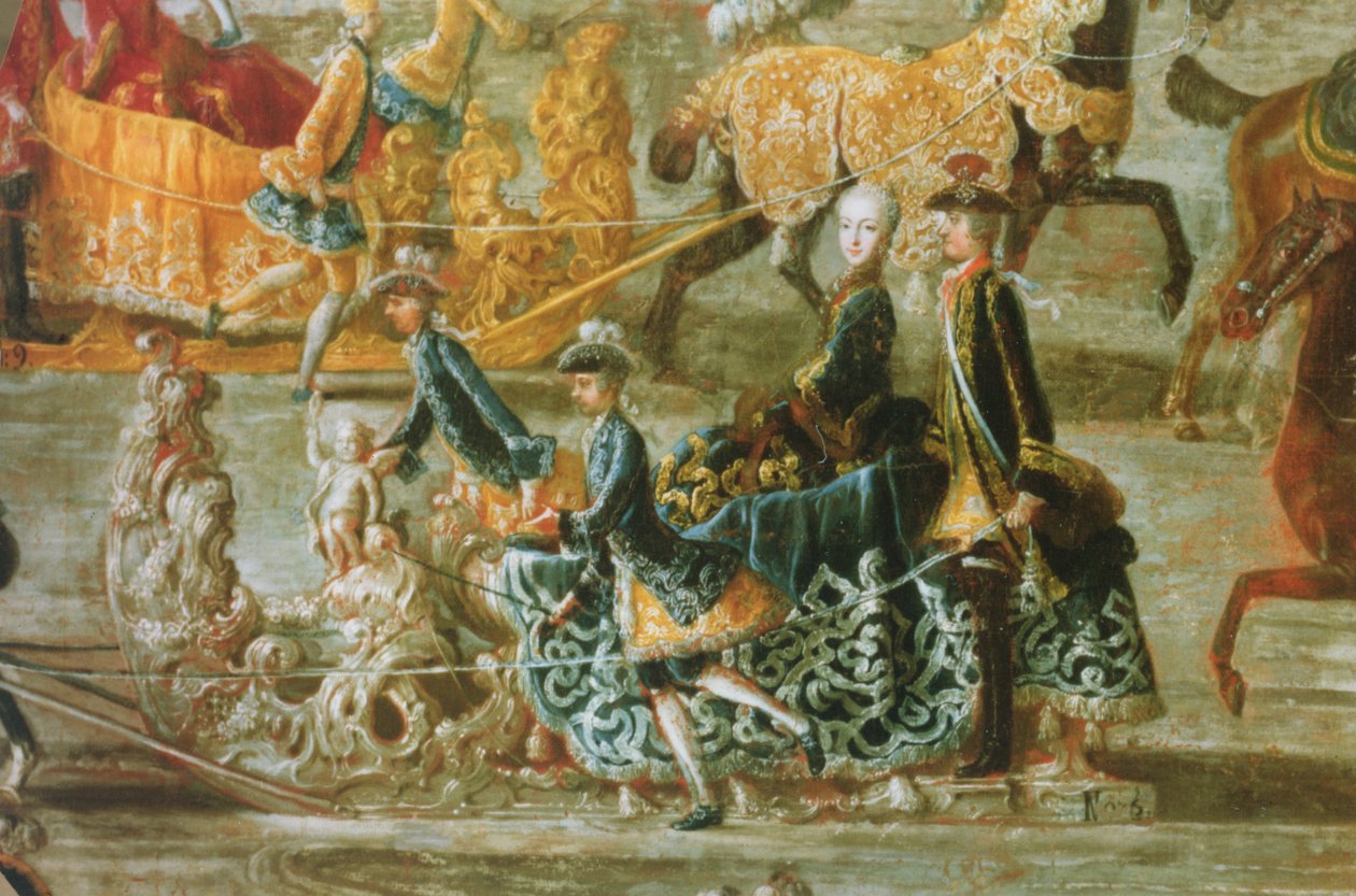 O Passeio de Trenó Imperial, por ocasião do casamento do Imperador José II da Áustria com sua segunda esposa, Maria Josepha von Bayern: detalhe de um trenó (ver também 87694) de J.C. Auerbach