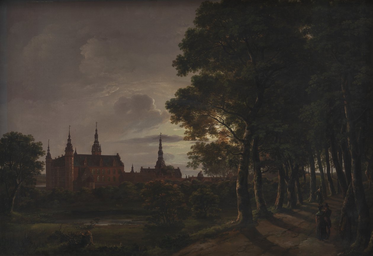 Castelo de Frederiksborg ao luar de Johan Christian Dahl