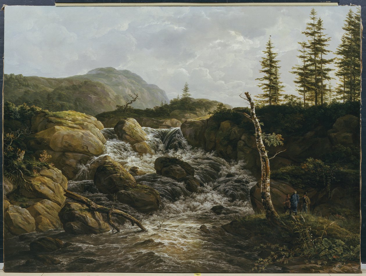 Paisagem montanhosa com uma cachoeira, Noruega de Johan Christian Dahl