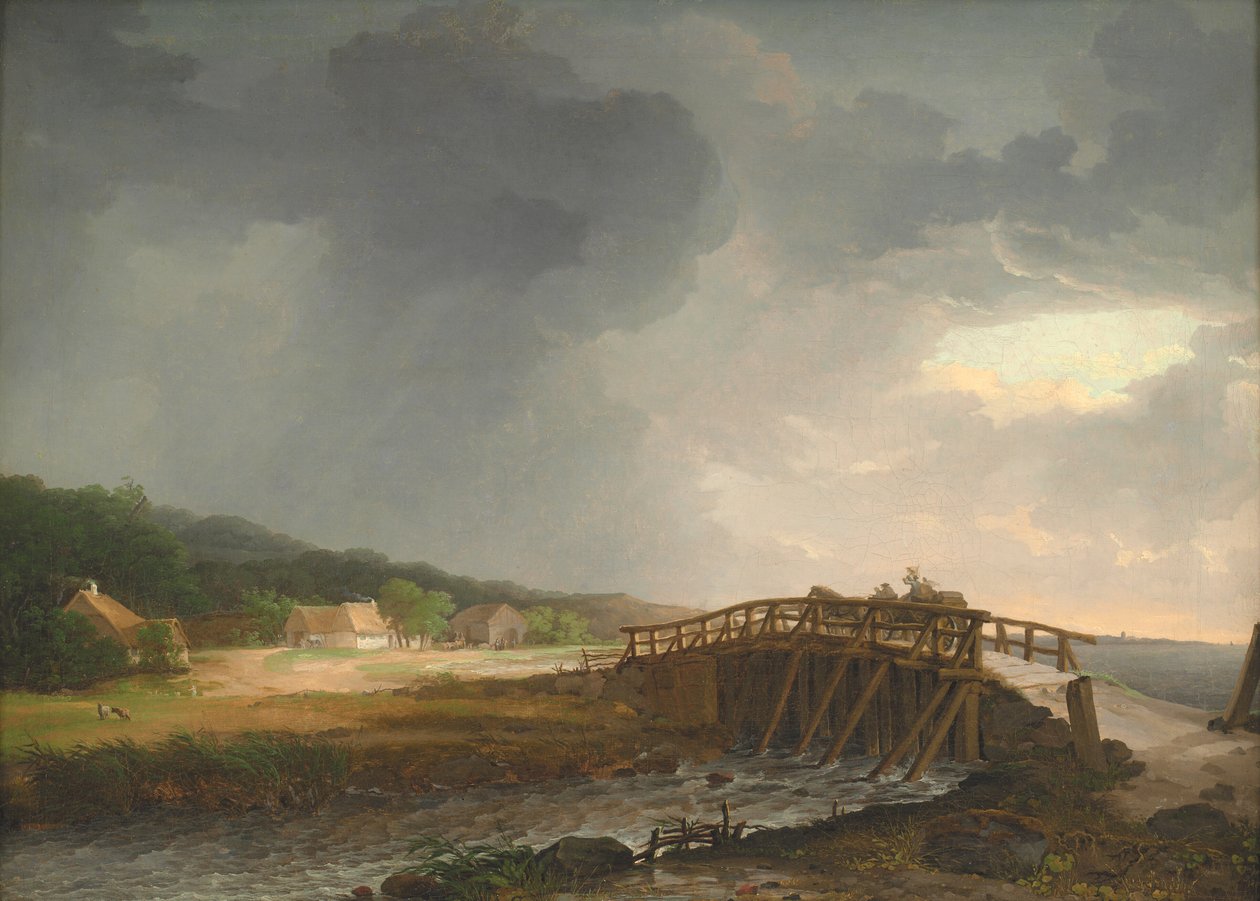 A ponte sobre o rio Tryggevælde com vista para Køge, Zelândia de Johan Christian Dahl