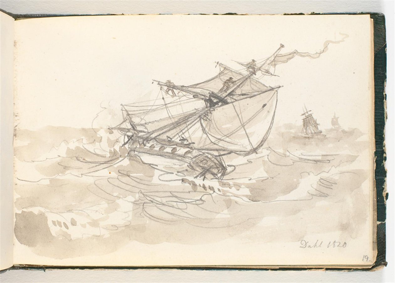 Três veleiros em alto mar de Johan Christian Dahl