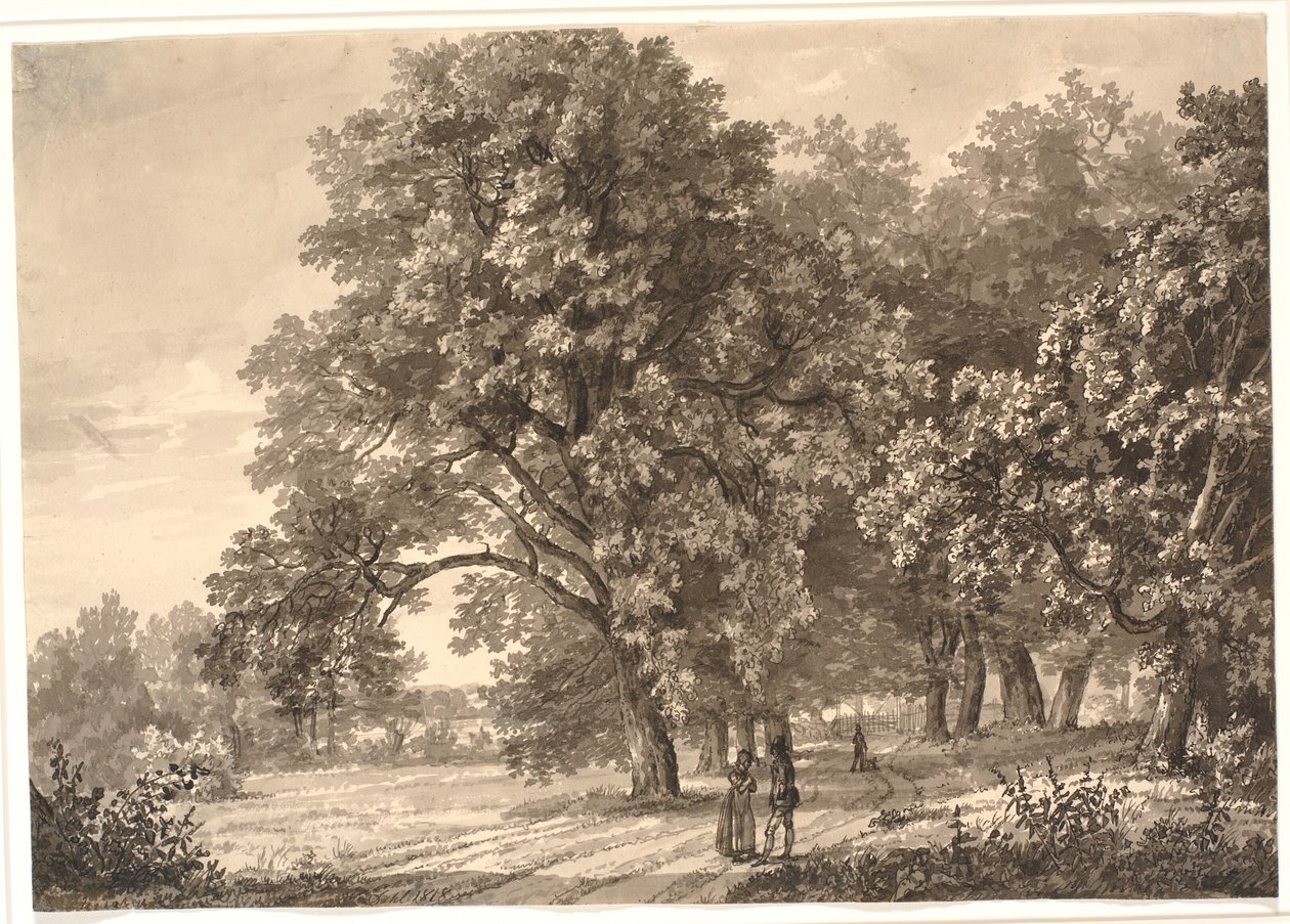 Vista de uma estrada em uma floresta perto de Sorø, Zelândia de Johan Christian Dahl