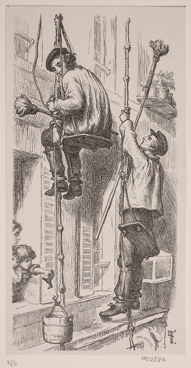 Pedreiros empregados no exterior de uma casa em Paris de J.C. Nielsen