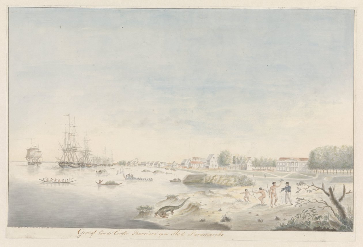 Orla de Paramaribo logo após o incêndio de 1821 de J.D. van Herwaarden (signed by artist)
