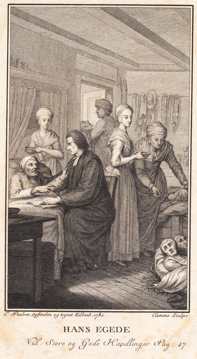 Hans Egede cuida dos groenlandeses doentes de J.F. Clemens