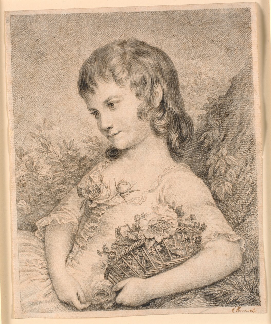 Menina com um cesto de flores (Octavie Diodati) de J.F. Clemens