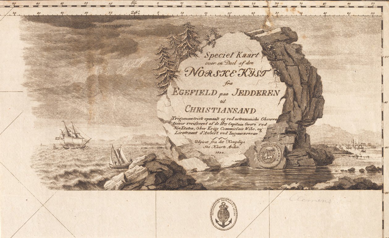 "Mapa especial de parte da costa norueguesa de Egefield em Jedderen para Christiansand" de J.F. Clemens