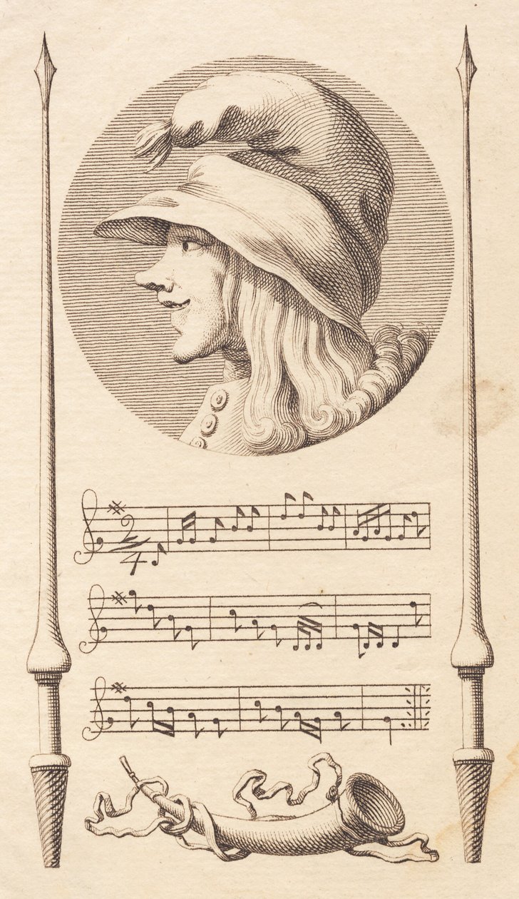 A vinheta. Cabeça de um menino camponês entre duas lanças. de J.F. Clemens
