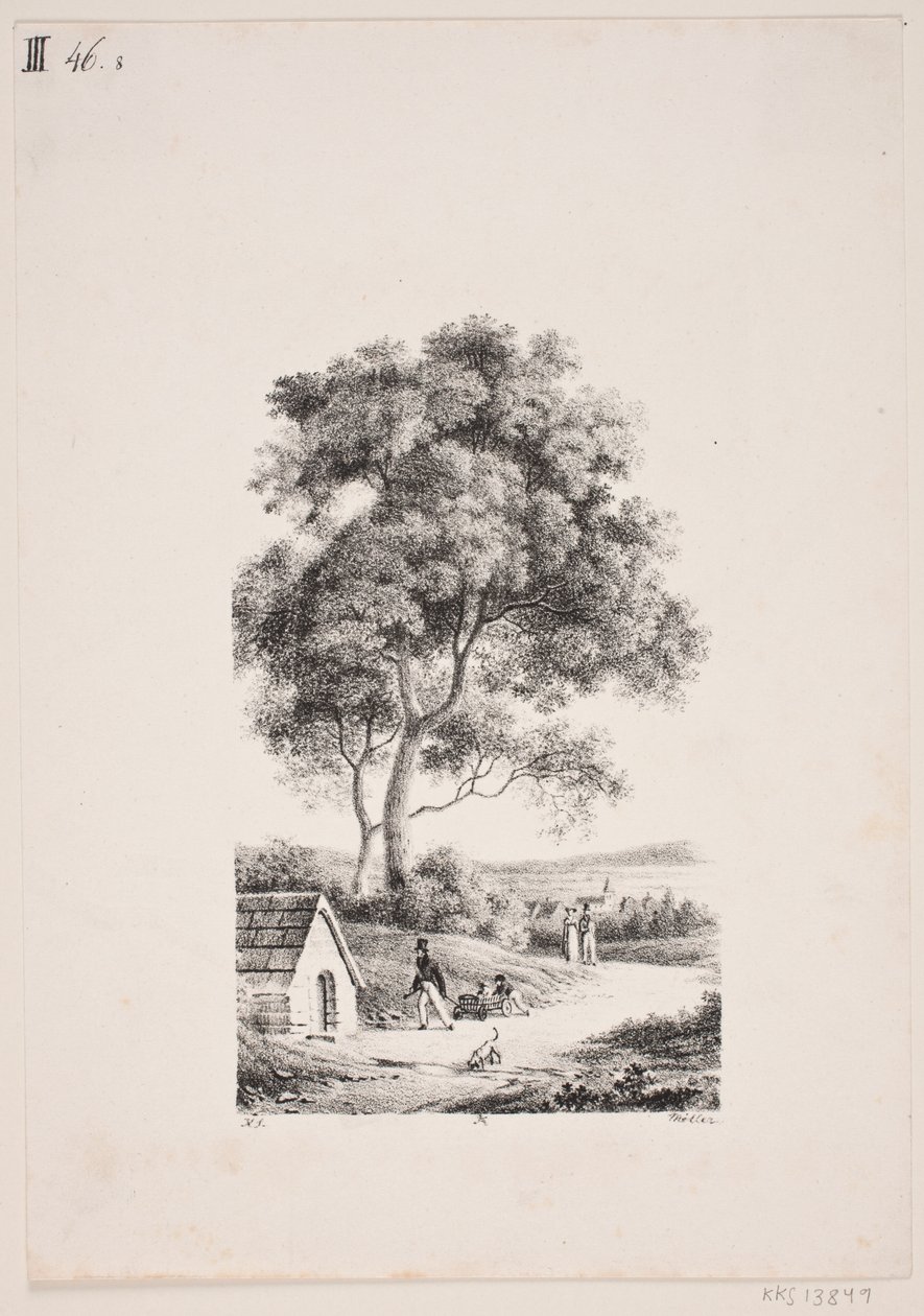 Passeando em uma estrada, para as árvores altas à esquerda de J.F. Møller
