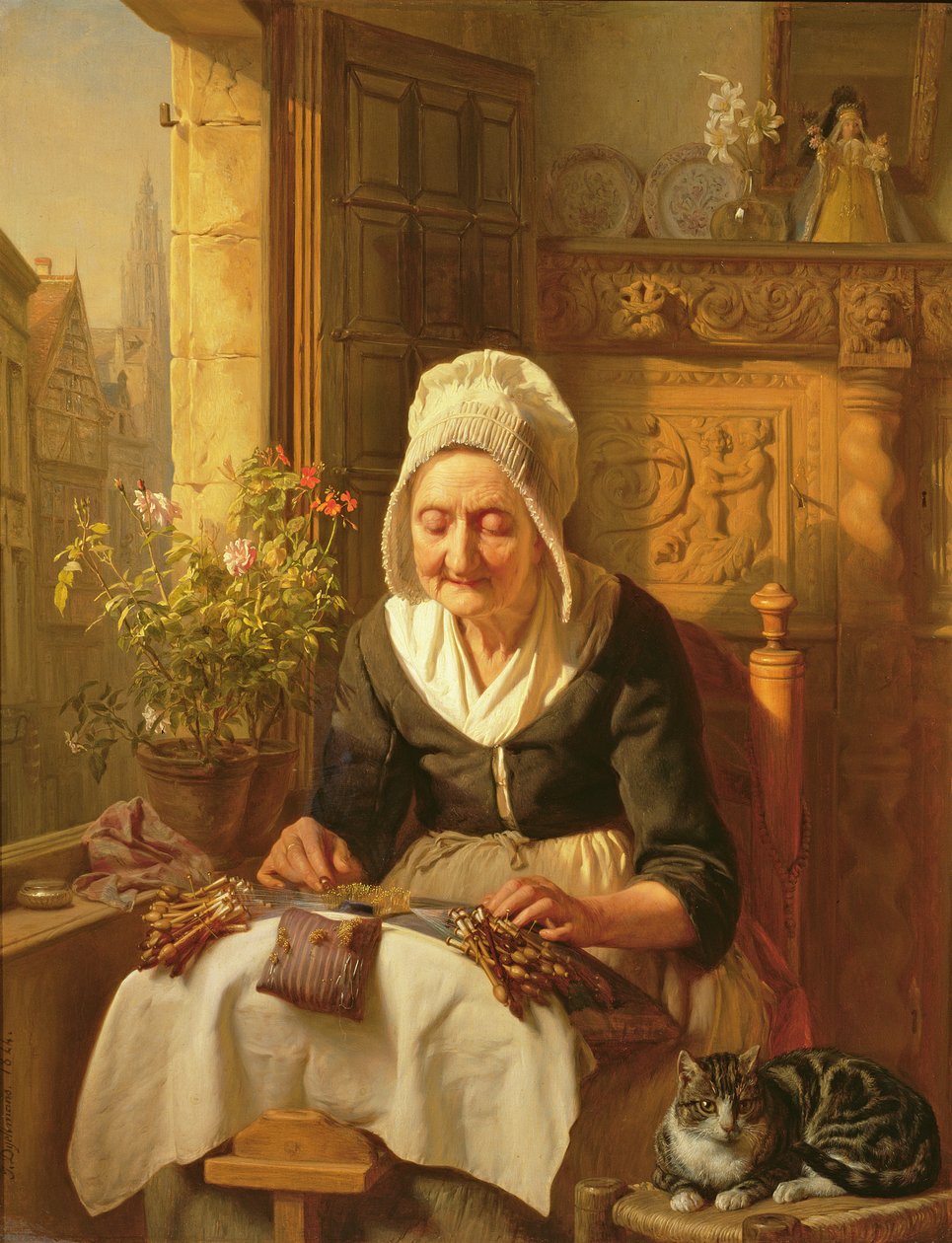 The Old Lacemaker, 1844 (painel) de J.L. Dyckmans