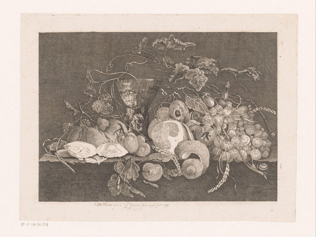 Natureza morta com frutos e ostras
Galerie des peintres flamands, hollandais et allemands de Le Brun (título da série) de J.L.L.C. Zentner