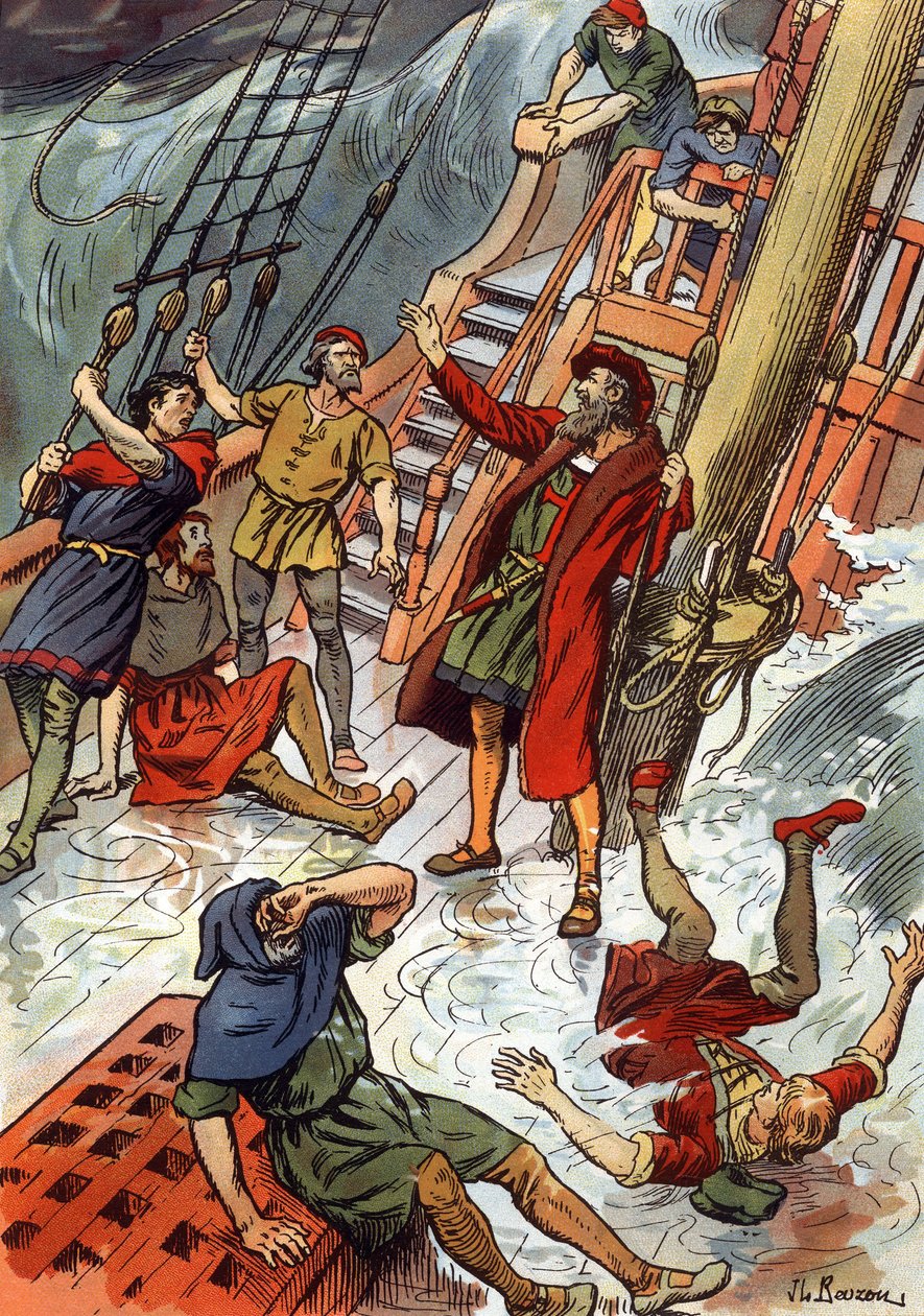 Vasco da Gama aqui durante uma tempestade no Cabo da Boa Esperança, na África do Sul de J.L Beuzon (fl.1880 1940)