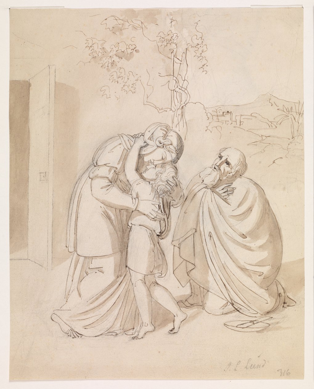 Sara se despede de Isaac, Abraão ajoelha-se de J.L. Lund